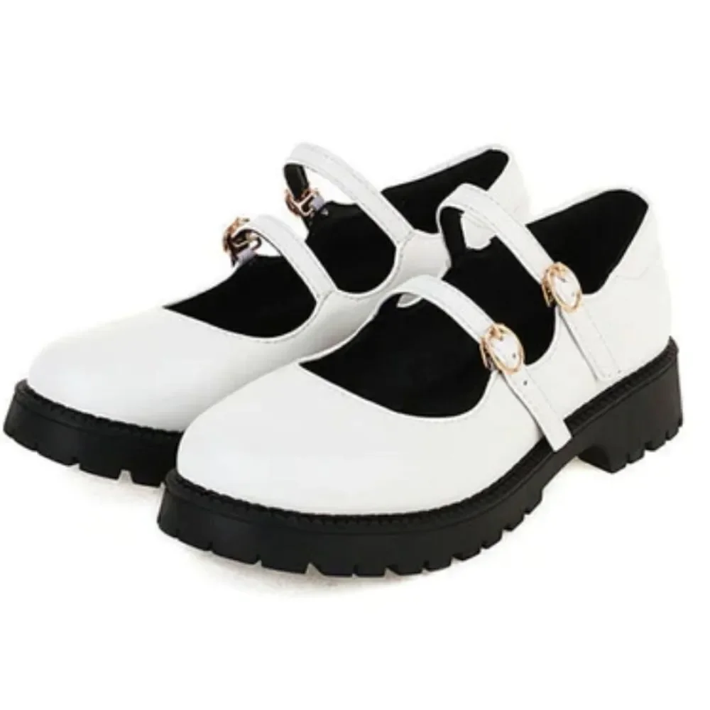 BRAND NEW BAMBOO DOUBLE BUCKLE DECOR FLATFORM MARY JANE SHOES